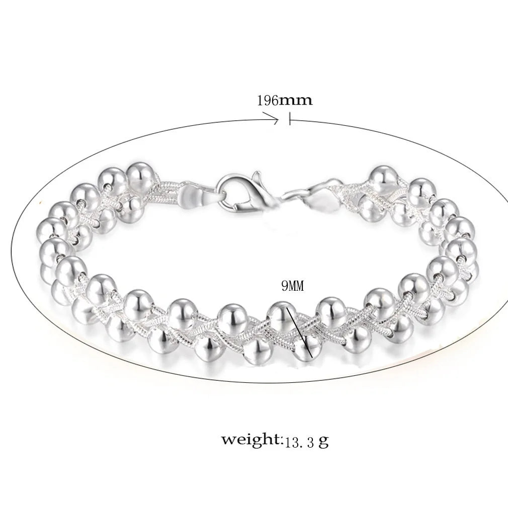 Vintage 925 Silver Bead Bracelet Chain Bangle Girls Gift