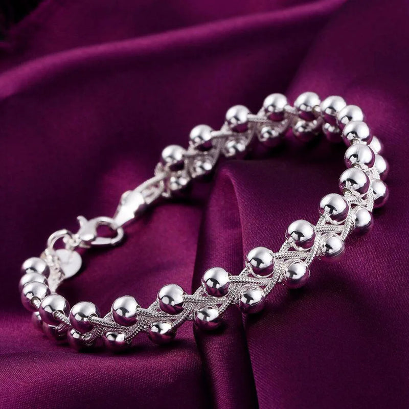 Vintage 925 Silver Bead Bracelet Chain Bangle Girls Gift