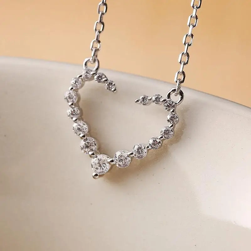 925 Silver Zircon Heart Necklace Women Accessories