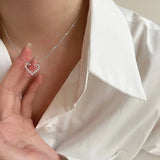 925 Silver Zircon Heart Necklace Women Accessories