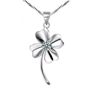 925 Silver Zirconia Clover Pendant Necklace Women Gift S-N130