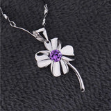 925 Silver Zirconia Clover Pendant Necklace Women Gift S-N130