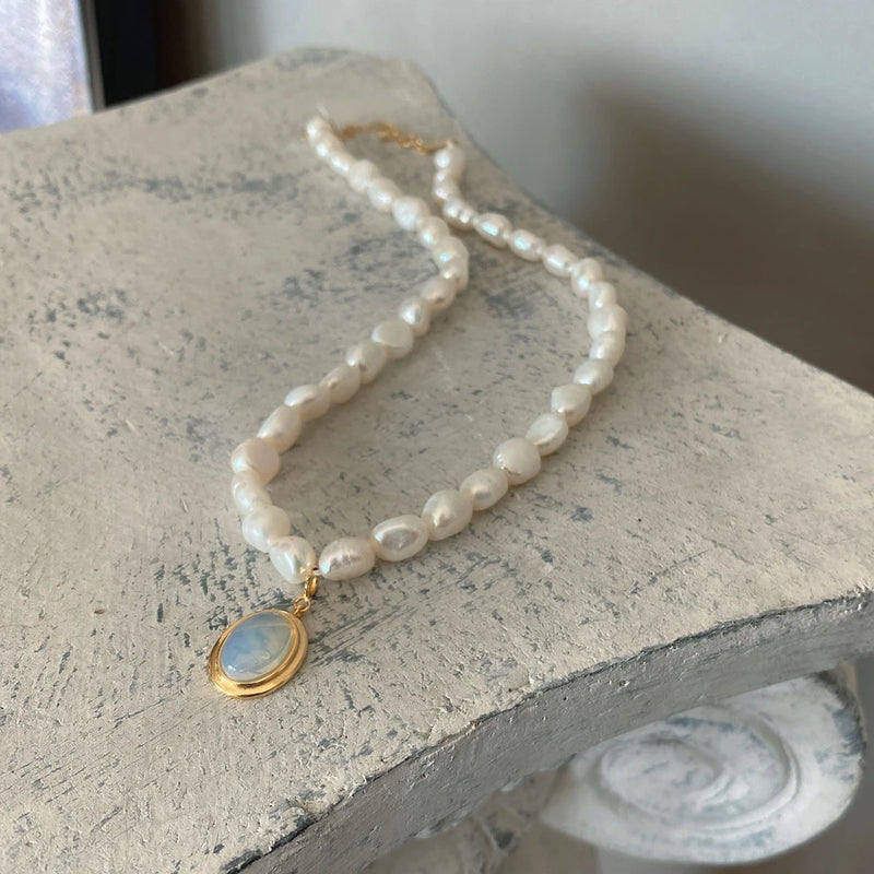 925 Silver Freshwater Pearl Chalcedony Choker Necklace