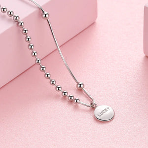 925 Silver Lucky Letter Pendant Choker Necklace for Women