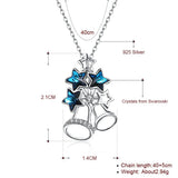 925 Silver Jingle Bells Christmas Necklace Austria Crystals Stars Pendant