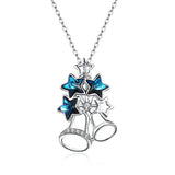 925 Silver Jingle Bells Christmas Necklace Austria Crystals Stars Pendant