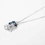 925 Silver Jingle Bells Christmas Necklace Austria Crystals Stars Pendant