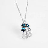 925 Silver Jingle Bells Christmas Necklace Austria Crystals Stars Pendant