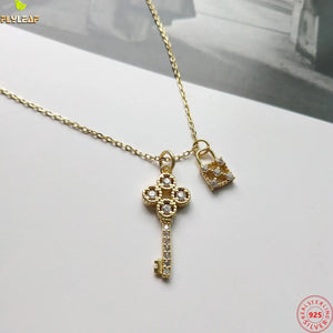 925 Silver Key Lock Zircon Pendant Necklace For Women