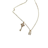 925 Silver Key Lock Zircon Pendant Necklace For Women