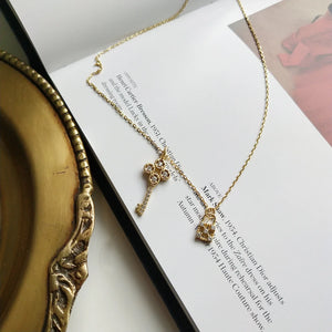 925 Silver Key Lock Zircon Pendant Necklace For Women