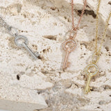 925 Silver Key Necklace with Zircon Clavicle Chains