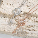 925 Silver Key Necklace with Zircon Pendant High Quality