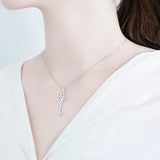 925 Silver Key Pendant Necklace CZ Wedding Jewelry Love Gift