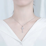 925 Silver Key Pendant Necklace CZ Wedding Jewelry Love Gift