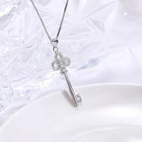 925 Silver Key Pendant Necklace CZ Wedding Jewelry Love Gift