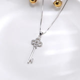 925 Silver Key Pendant Necklace CZ Wedding Jewelry Love Gift