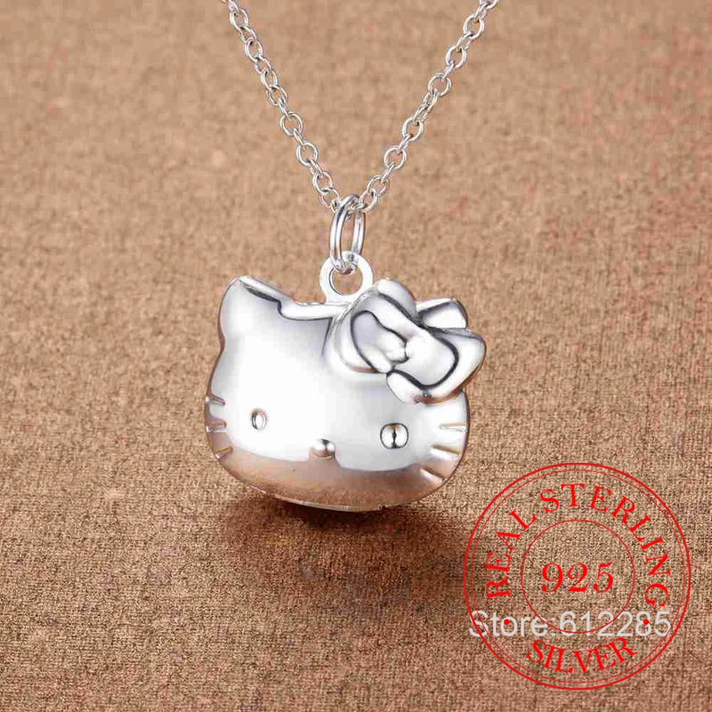 925 Silver Cat Style Pendant Choker Necklace for Women Girls