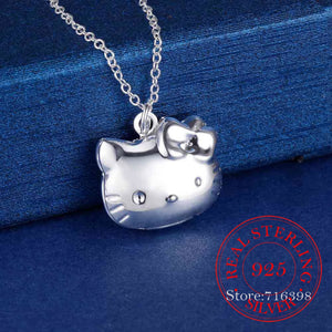 925 Silver Cat Style Pendant Choker Necklace for Women Girls