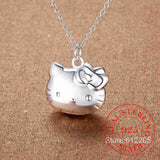 925 Silver Cat Style Pendant Choker Necklace for Women Girls