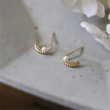 925 Silver Korea Double Half Circle Pearl Stud Earrings 14k Plating Gift