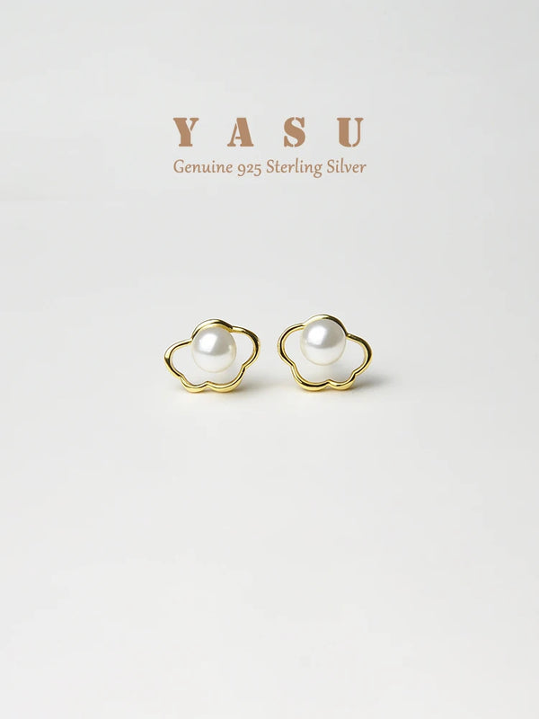 925 Silver Plated Stud Earrings Cloud Natural Pearl Unique Fine Jewelry