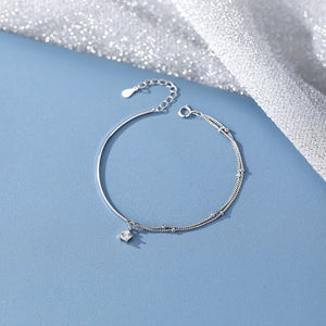 925 Silver Asymmetric Star Charm Bracelet Double Layer Bead Chain Jewelry