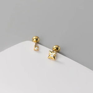 925 Silver Asymmetric Zircon Stars Stud Earrings