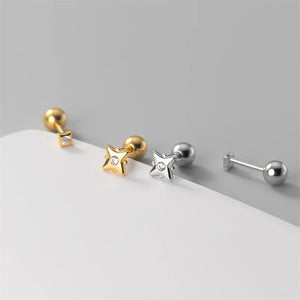 925 Silver Asymmetric Zircon Stars Stud Earrings