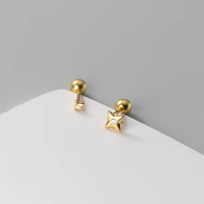 925 Silver Asymmetric Zircon Stars Stud Earrings