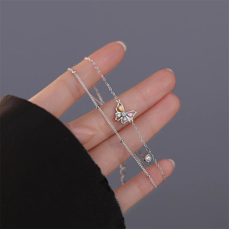 925 Sterling Silver Colorful Zircon Butterfly Bracelet for Women