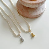 925 Silver Bear Pendant Pearl Chain Necklace Women Jewelry Gift
