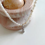 925 Silver Bear Pendant Pearl Chain Necklace Women Jewelry Gift