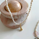 925 Silver Bear Pendant Pearl Chain Necklace Women Jewelry Gift
