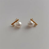 925 Silver Pearl Zircon Stud Earrings for Women Girl