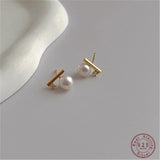 925 Silver Pearl Zircon Stud Earrings for Women Girl