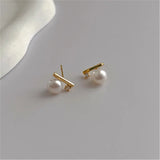 925 Silver Pearl Zircon Stud Earrings for Women Girl