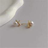 925 Silver Pearl Zircon Stud Earrings for Women Girl