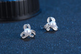 925 Silver Flower Crystal Zircon Stud Earrings Wedding Party Jewelry