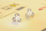 925 Silver Flower Crystal Zircon Stud Earrings Wedding Party Jewelry
