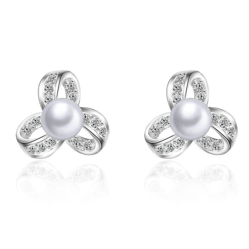 925 Silver Flower Crystal Zircon Stud Earrings Wedding Party Jewelry