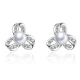 925 Silver Flower Crystal Zircon Stud Earrings Wedding Party Jewelry