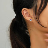 925 Silver Crystal Heart Stud Earrings Light Zircon Party Jewelry