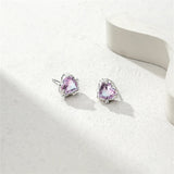 925 Silver Crystal Heart Stud Earrings Light Zircon Party Jewelry