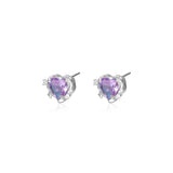 925 Silver Crystal Heart Stud Earrings Light Zircon Party Jewelry