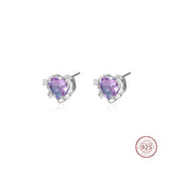 925 Silver Crystal Heart Stud Earrings Light Zircon Party Jewelry
