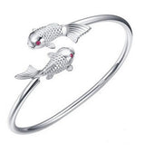 925 Silver Fish Bracelet Retro Unique Distressed Open Punk Jewelry