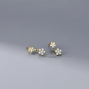 925 Silver Flower Stud Earrings with Zircon Crystal for Women