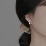 925 Silver Flower Stud Earrings with Zircon Crystal for Women