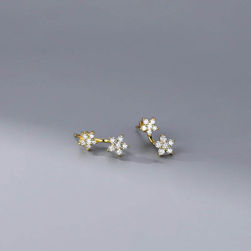925 Silver Flower Stud Earrings with Zircon Crystal for Women